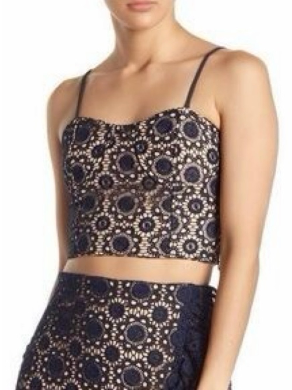 J.O.A Navy Lace Crop Top Bustier Style Adjustable Straps NWT
